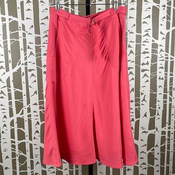 NEW Y2K Linen Blend Mermaid Hem Trumpet Hem Midi Skirt 4 Coral - Picture 1 of 9